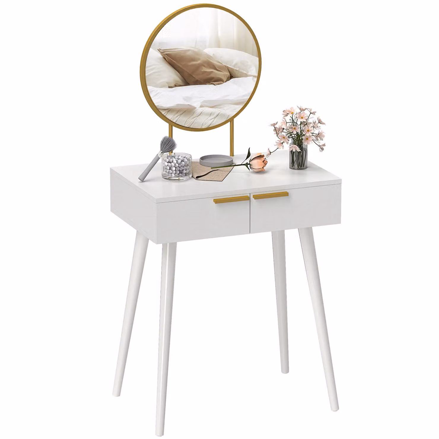 HOMCOM Modern Dressing Table with Mirror, White, W/D/H: 60 x 40 x 123 cm – 2