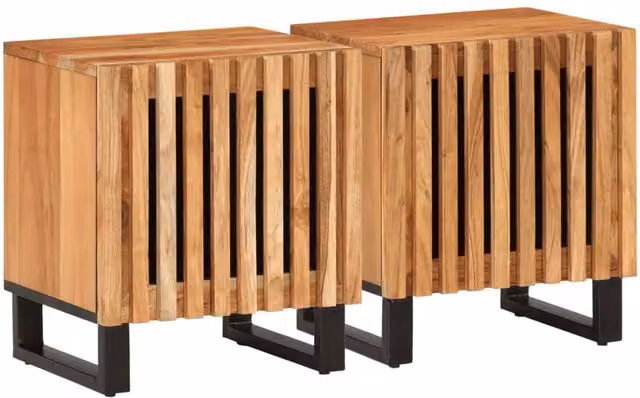 Berkfield Home Set of 2 Acacia Wood Bedside Cabinets in Brown, W/D/H: 40 x 34 x 46 cm