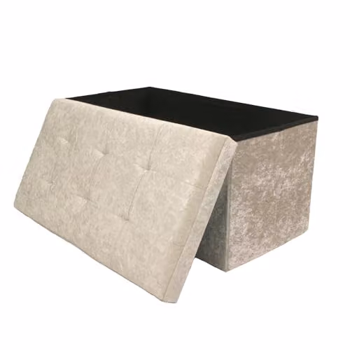 Libbi Lou Velvet Foldable Storage Ottoman Footstool, Beige, W: 76 cm, D: 38 cm, H: 38 cm – 1