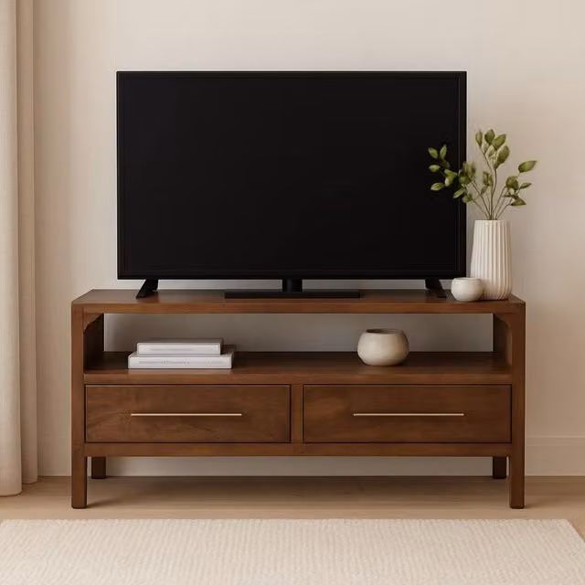 Artisan Furniture Mid-Century Mango Wood Media Console in Brown