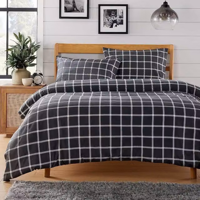 NewEdgeBlinds Grey Checked Modern Printed Duvet Set, W: 180 cm, L: 200 cm