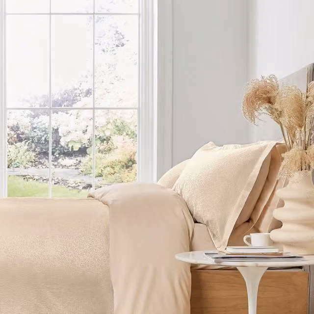 Murmur Meadow Double Duvet Cover and Pillowcase Set, Beige Floral Cotton Percale, W: 140 cm, H: 200 cm