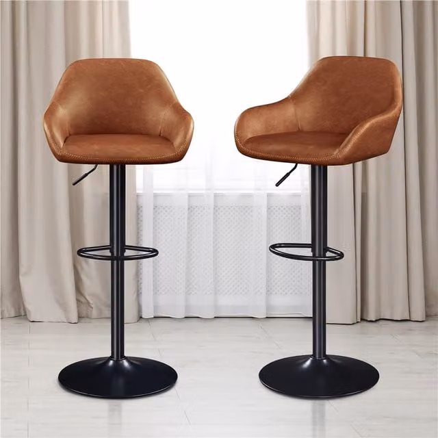Yaheetech Set of 2 Brown PU Leather Swivel Bar Stools with Backrest