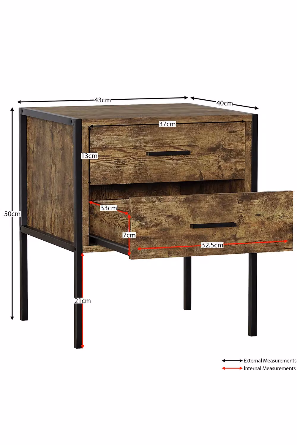 Vida Designs Brooklyn 2 Drawer Bedside Cabinet in Dark Brown Industrial Style – 3