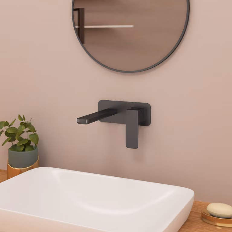 Arvan Wall Mounted Single Lever Basin Mixer Tap in Matt Black