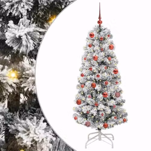 vidaXL Artificial Hinged Christmas Tree in Green and White, 150 cm – 1
