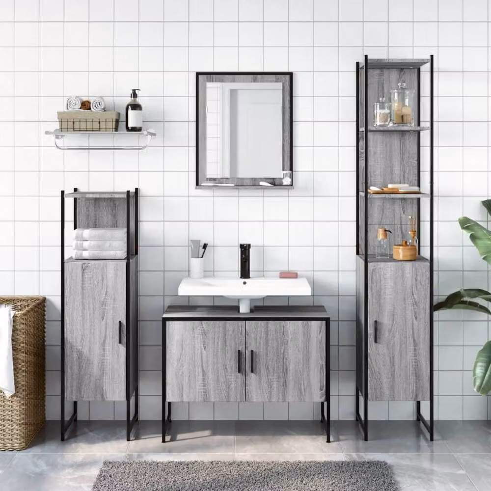 Berkfield Home 4 Piece Grey Bathroom Cabinet Set in Engineered Wood – 2