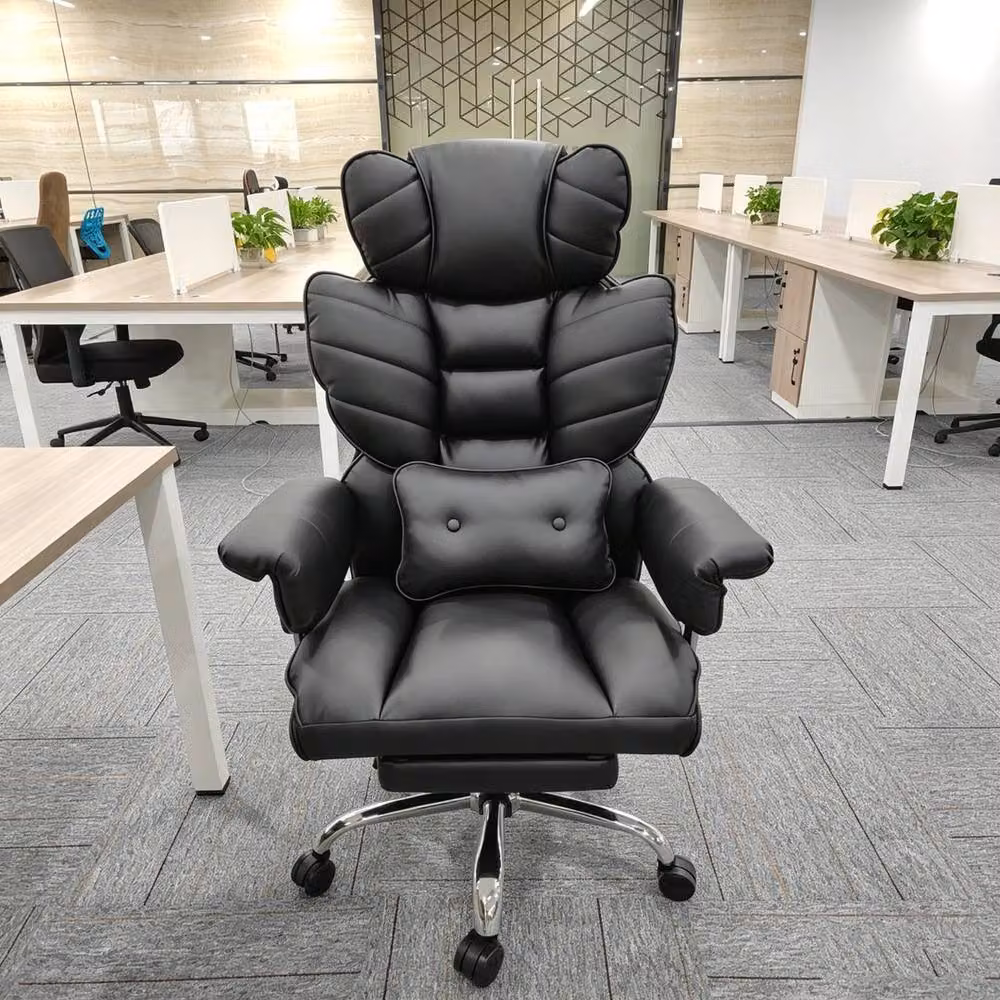 FORGEVIO Black Synthetic Leather Executive Recliner Office Chair with Headrest and Armrests – 5