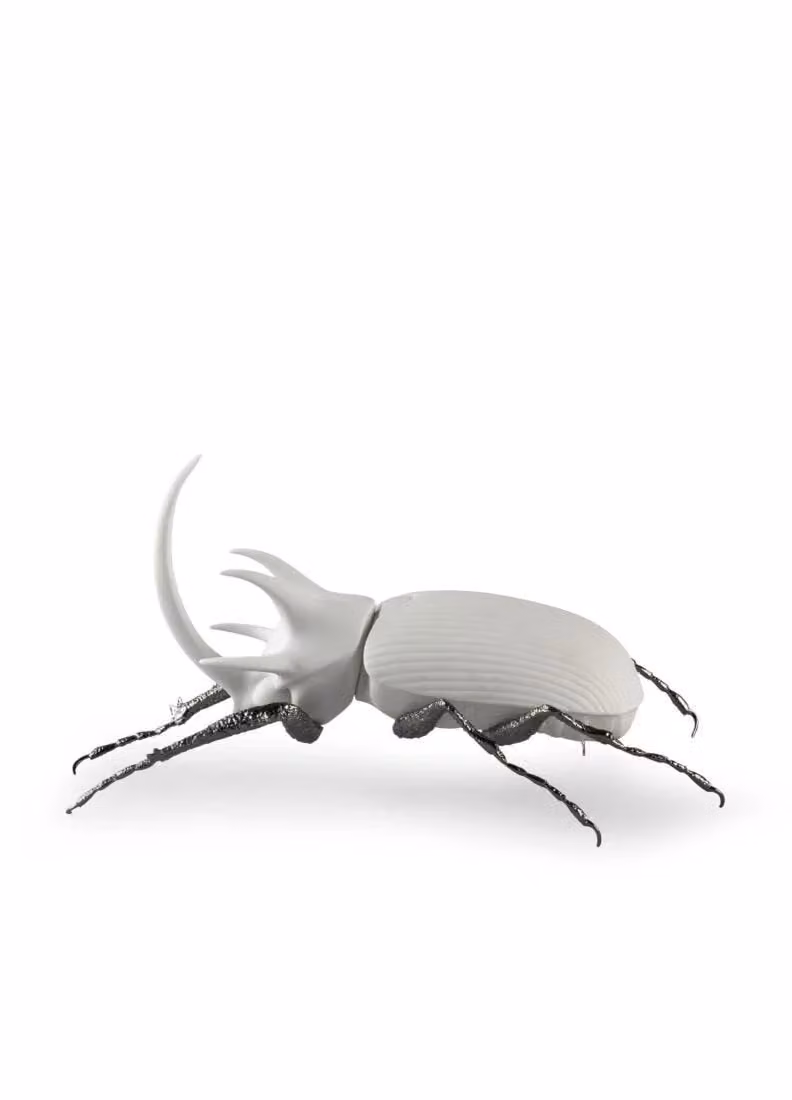 Lladró Rhinoceros Beetle Porcelain Figurine in White and Grey
