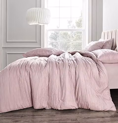 Velosso Seersucker Crinkle Rouched Pleats Duvet Cover and Pillowcase Set, Pink, W: 135 cm, L: 200 cm