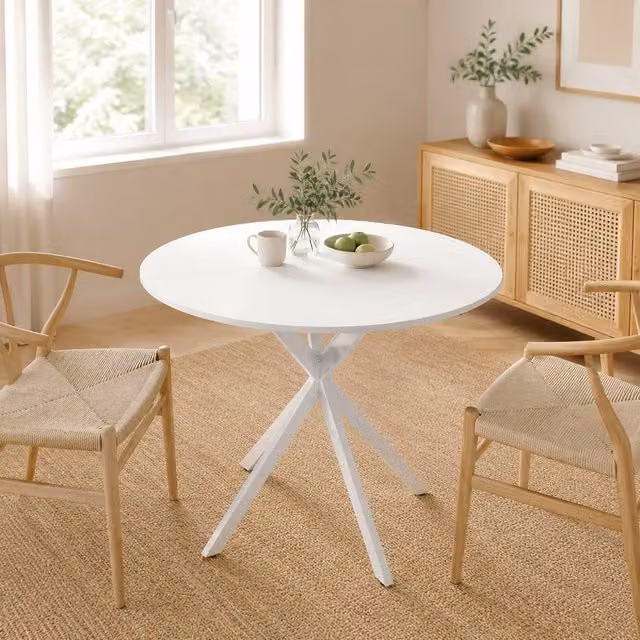 STILVORA Round White Dining Table with Steel Legs – 1