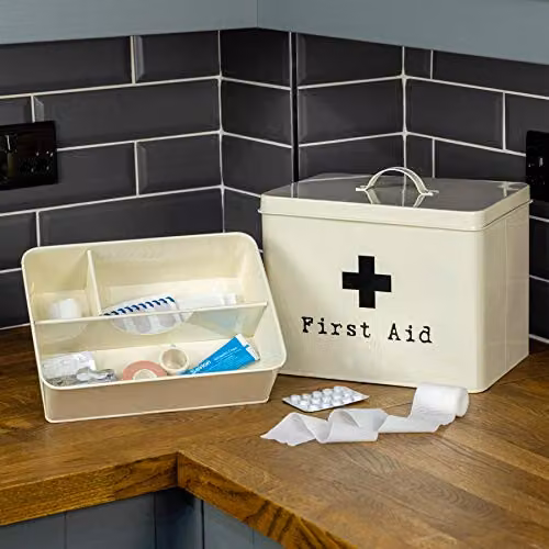 Harbour Housewares Vintage Metal First Aid Box in Cream with Lid and Handles – 2