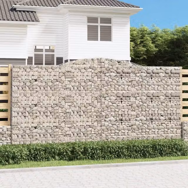 Berkfield Home Arched Gabion Baskets, 4 Piece Set, Silver Galvanised Steel, W: 400 cm, D: 50 cm, H: 200-220 cm – 1
