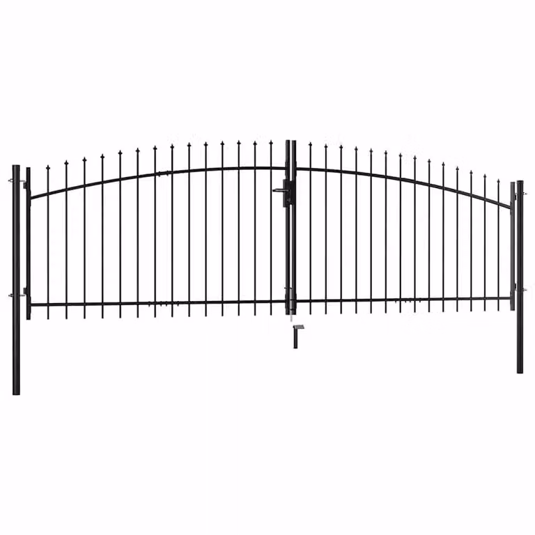 Berkfield Home Durable Steel Double Door Swing Fence Gate with Spear Top, Black, W: 400 cm, H: 150 cm