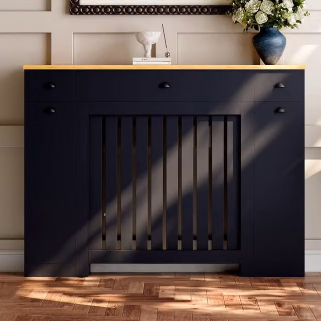 Temprazo Modern Wall Mounted MDF Radiator Cover in Matt Black, Width: 136 cm