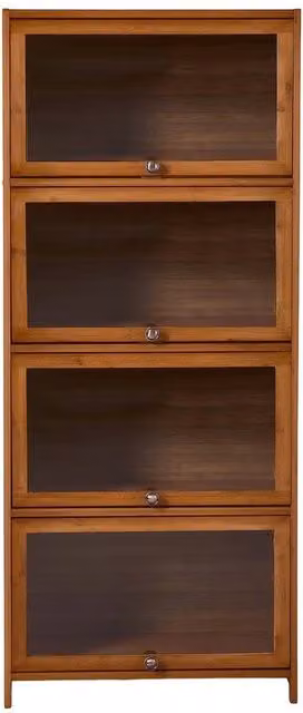 KORVIXA Tall Bamboo Kitchen Storage Cabinet in Brown with Glass Doors, W: 90.0 cm, H: 65.0 cm