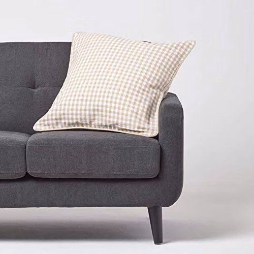 Homescapes Beige and White Gingham Check Cotton Cushion Cover, W/D/H: 60 x 60 x 60 cm – 2