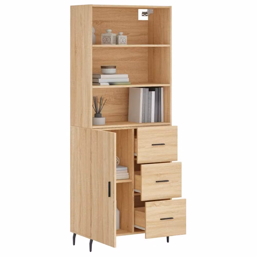 Berkfield Home Sonoma Oak Highboard in Light Tan, W/D/H: 69.5 x 34 x 180 cm – 2
