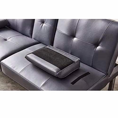 WestWood Manhattan 3 Seater Faux Leather Sofa Bed with Cup Holders in Grey – 2