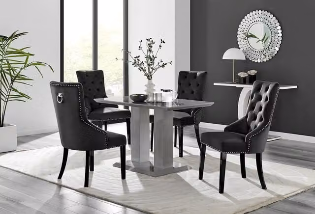 FurnitureboxUK Imperia Grey Dining Table and 4 Belgravia Black Leg Chairs Set