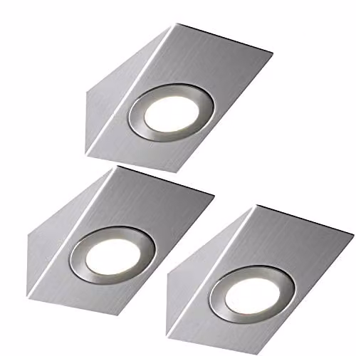 Loops 3 Pack Silver Stainless Steel Wedge Surface Under Cabinet LED Kitchen Lights with Driver Kit, Warm White – 1