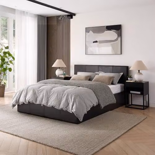 Direct Furniture Suppliers Luna 5ft Kingsize Faux Leather Ottoman Storage Bed with Gas Lift and 15cm Memory Foam Mattress, Black, H: 88.5cm x W: 168cm x L: 213cm – 2