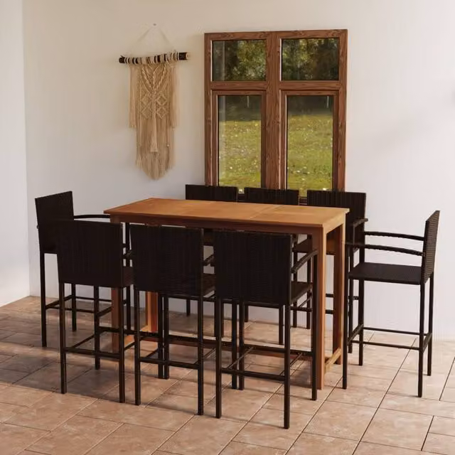 Berkfield Home 9 Piece Brown Acacia Wood and Powder Coated Steel Garden Bar Set – 1