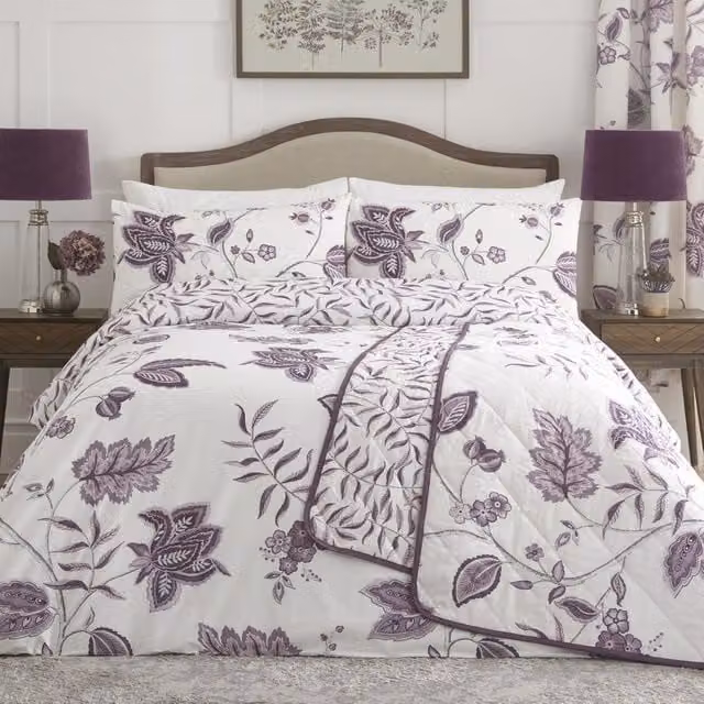 Dreams & Drapes Samira Floral Print Polycotton Duvet Cover Set, Purple, 200 x 200 cm – 1