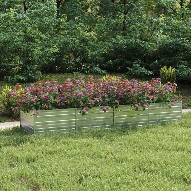 Berkfield Home Garden Galvanised Steel Raised Bed in Silver, W: 320 cm, D: 80 cm, H: 45 cm – 1