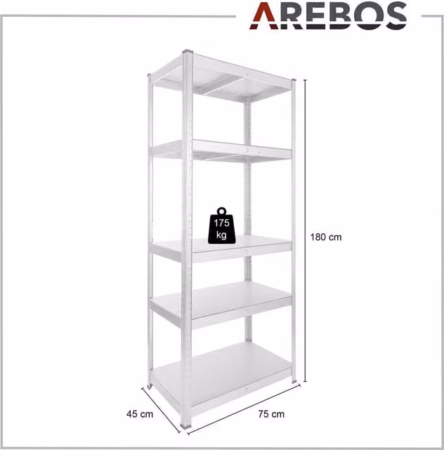 AREBOS Heavy Duty Freestanding Metal Shelving Unit with Adjustable Shelves in Grey