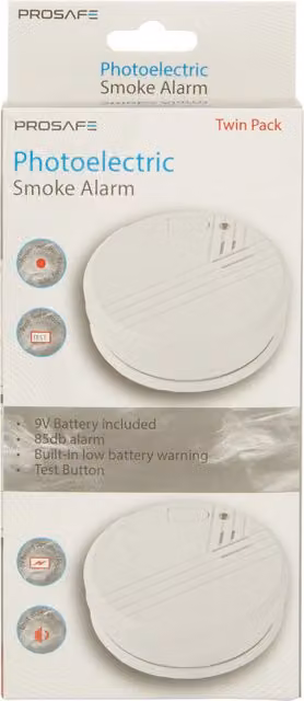 PROSAFE Photoelectric Battery Operated Smoke Alarm, White, Pack of 2