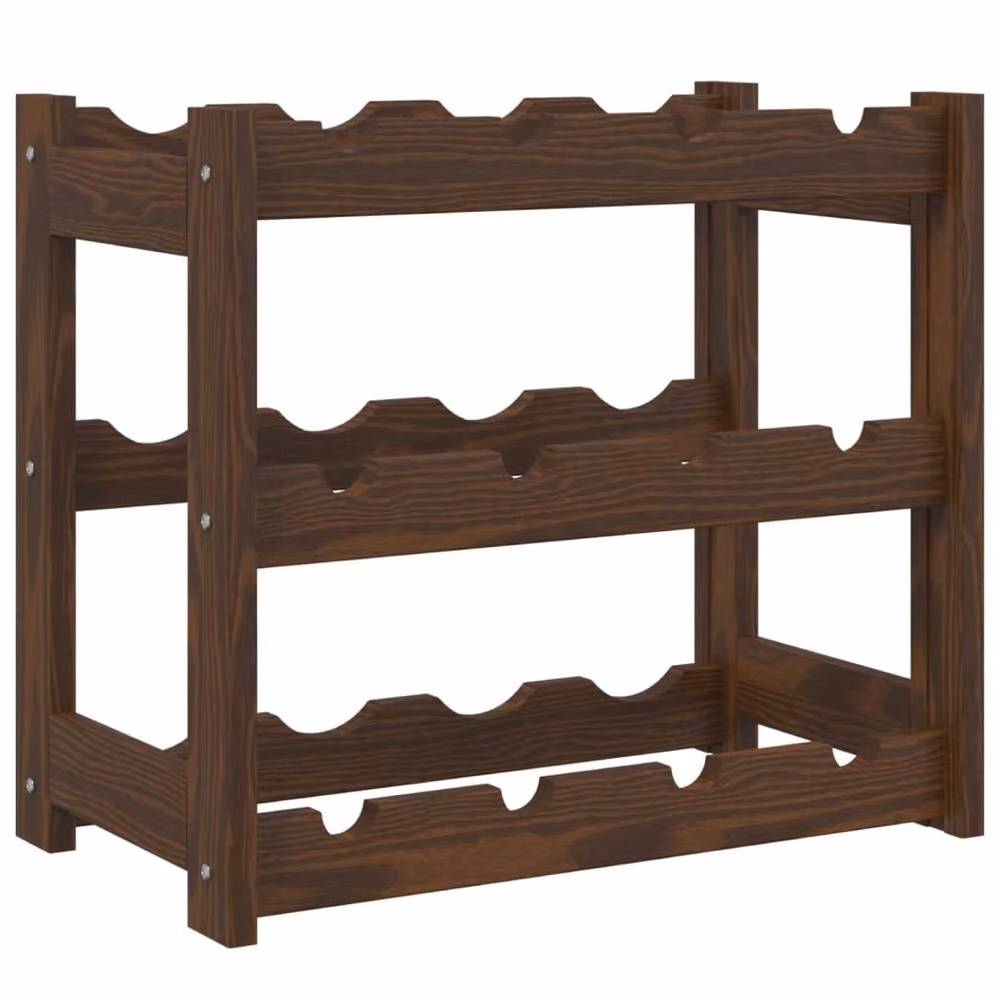 Berkfield Home Beautiful Rustic Brown Solid Pine Wall Mounted Wine Rack for 12 Bottles – 3