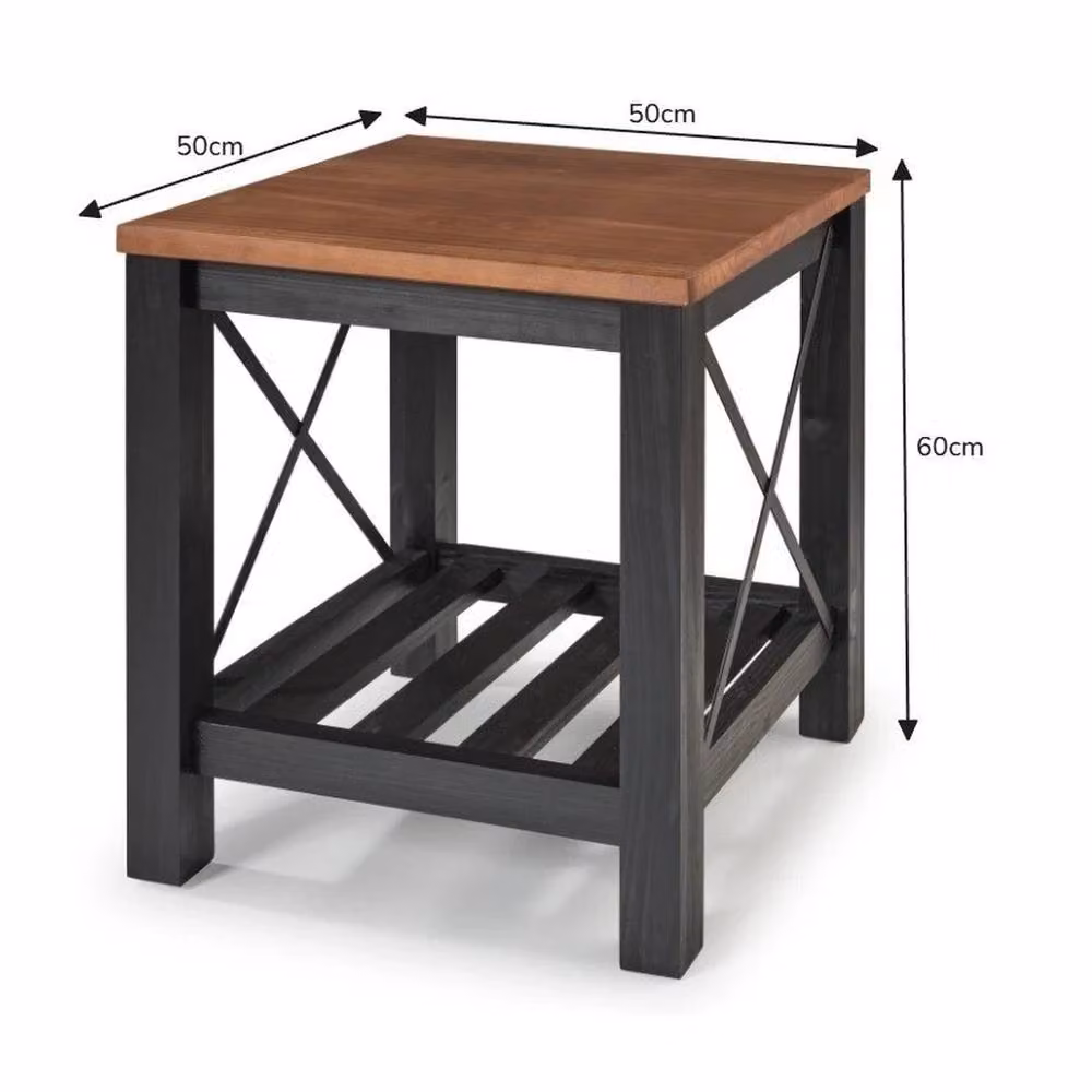 FORGEVIO Black Painted Pine Wooden Side Table with Storage Shelf, W: 60.0 cm, D: 50.0 cm – 2