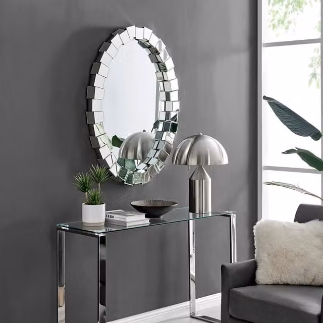 FurnitureboxUK Venus Multi Faceted Medium Oval Wall Mirror in Silver