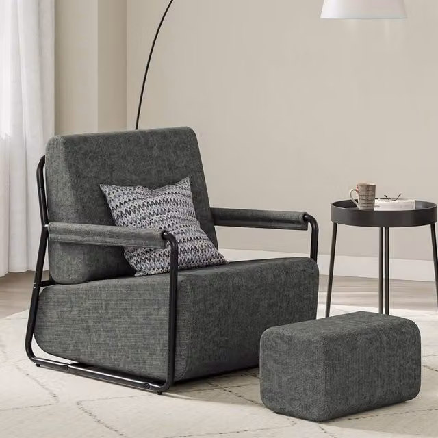 SoBuy Modern Recliner Chair with Ottoman and USB Charging in Dark Grey