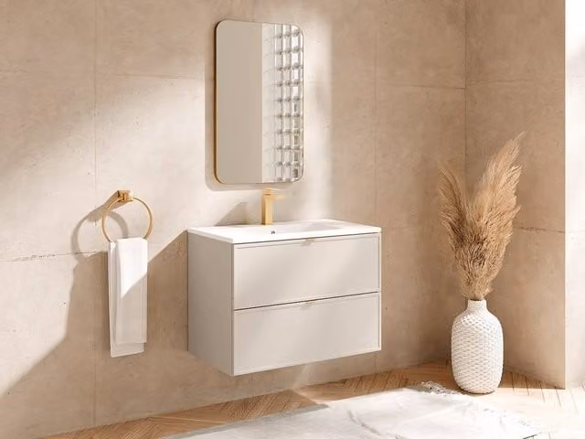Vente-unique Wall-Hung Bathroom Vanity Unit with Inset Basin in Matt Beige, 80 cm