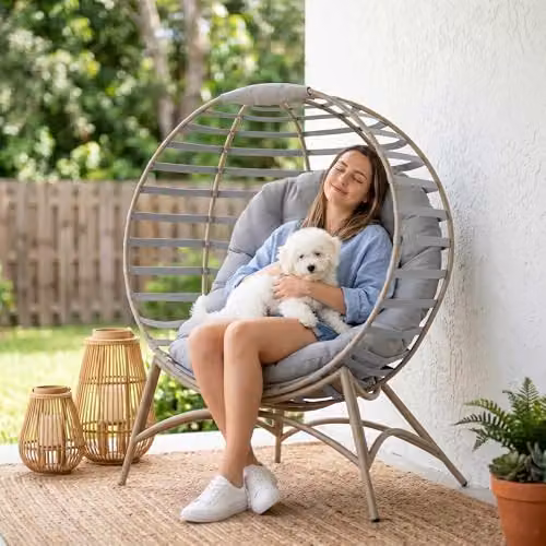 Outsunny Egg Lounge Chair with Upholstered Cushions and Powder Coated Steel Frame, Grey – 4