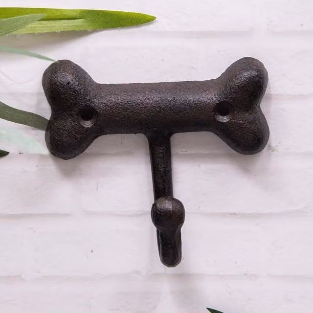 Annibells Cast Iron Dog Bone Shaped Rustic Wall Mounted Hook in Black