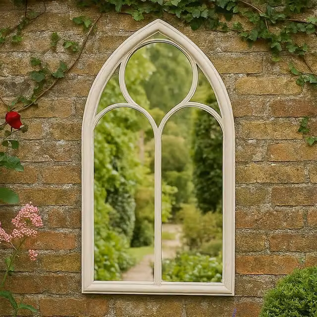 Agenzia 14 Antique Beige Arched Metal Frame Window Garden Wall Mirror W/H: 112 x 61 cm