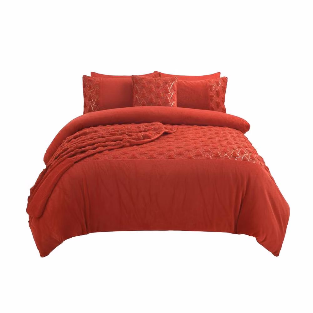 Snug City Christmas Tree Teddy Fleece Duvet Cover and Pillowcase Set, Red, W: 140 cm, L: 200 cm – 2