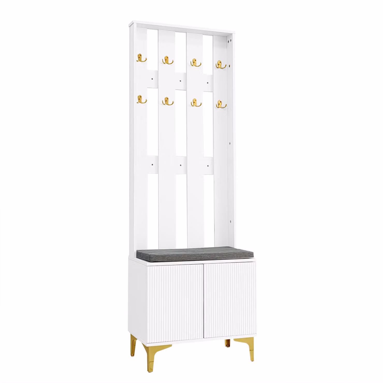 Aosom UK Modern White and Gold Wardrobe Set with Shoe Bench, Cushion and Adjustable Shelves, W: 35 cm, D: 35 cm, H: 60.5 cm – 2