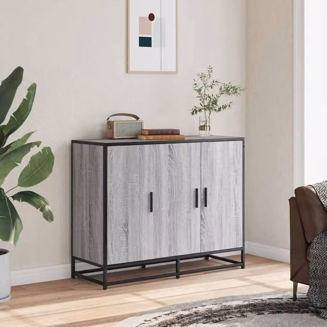 Berkfield Home Grey Sonoma Industrial Sideboard in Engineered Wood, W/D/H: 94 x 35 x 76 cm – 1
