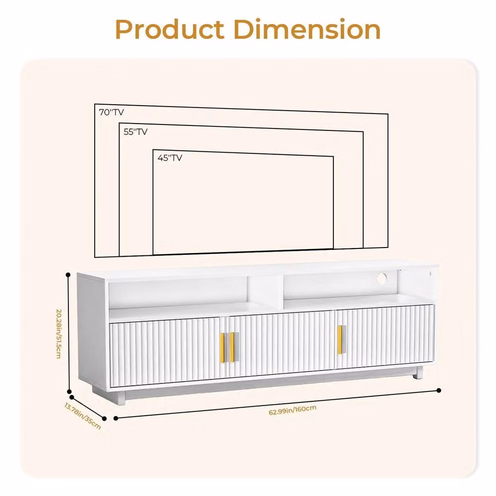 EONLION White LED TV Unit with Integrated RGB Lighting and Grille Doors, Width: 160 cm – 2