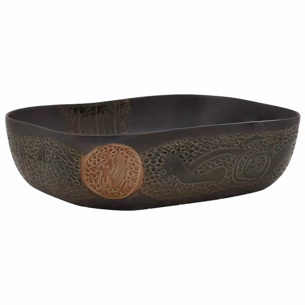 Berkfield Home Black Rectangular Ceramic Countertop Basin W: 48 cm, D: 37.5 cm, H: 13.5 cm – 2