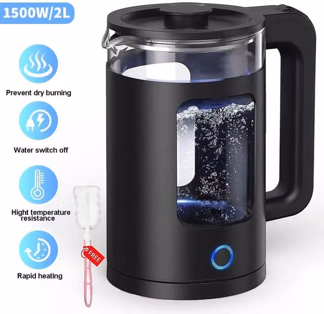 NESTLUNE 2L Glass Electric Kettle in Black, 1500W Rapid Boil with Auto Shut-off