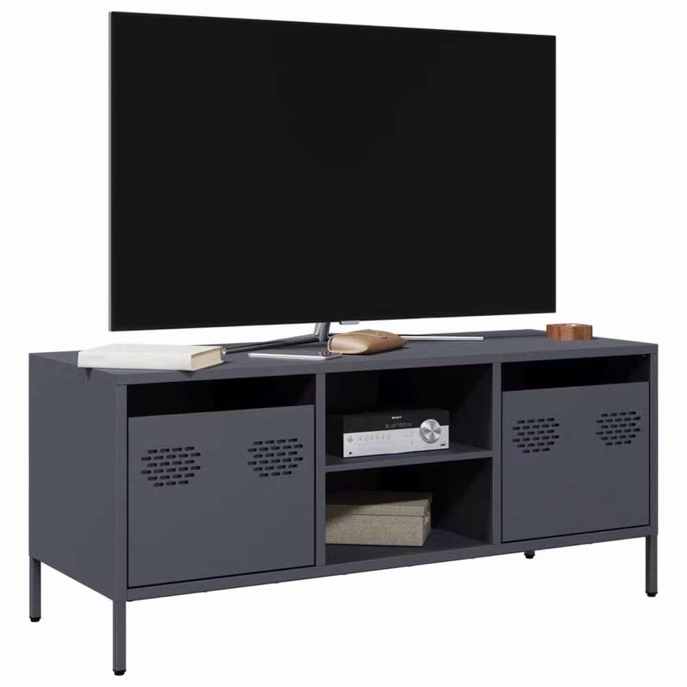 Berkfield Home Anthracite TV Cabinet in Matt Charcoal Cold-rolled Steel W/D/H: 101.5 x 39 x 43.5 cm – 2