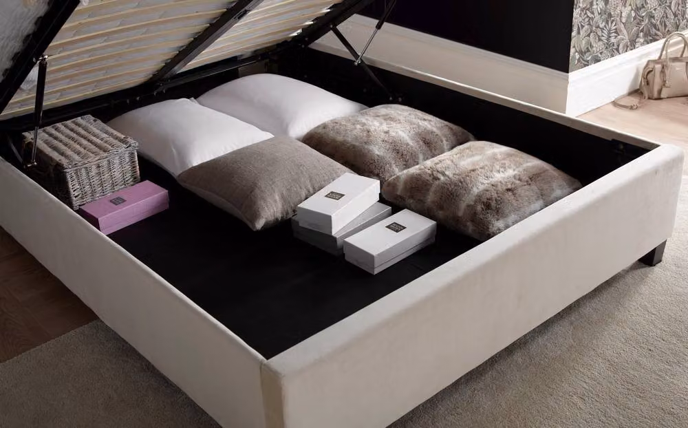 Bedmaster Aurora Upholstered Velvet Ottoman Bed Frame in Grey or Beige, W/D/H: 180 x 200 x 141.5 cm – 4