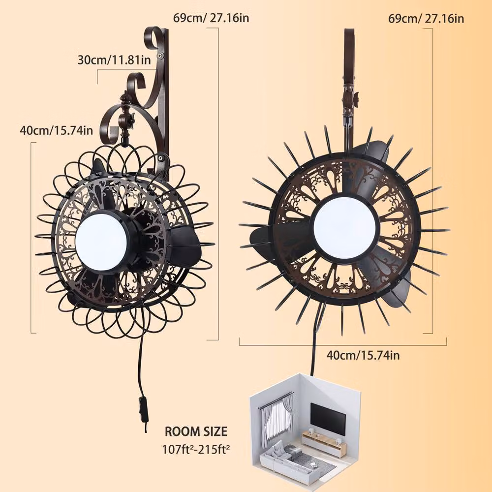 Garwarm Wall Mounted LED Fan with Remote Control, Black, Width: 69 cm – 2