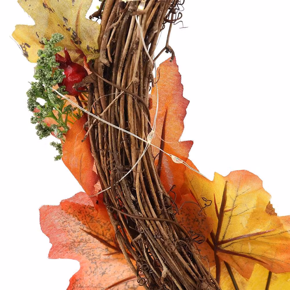 Garden Sanctuary Orange Artificial Pumpkin and Maple Leaves Wreath with Bell – 4