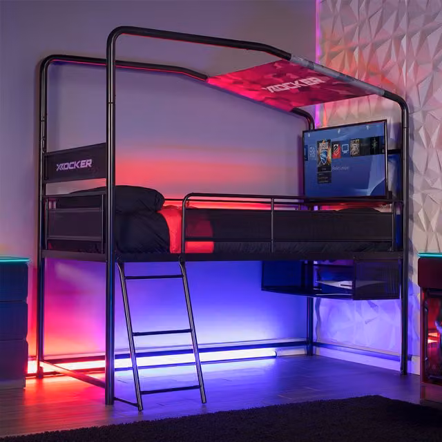 X Rocker Contra Mid Sleeper Bunk Bed in Black with 32 inch TV Mount, Storage and Mattress, W/D/H: 120 x 90 x 190 cm – 1